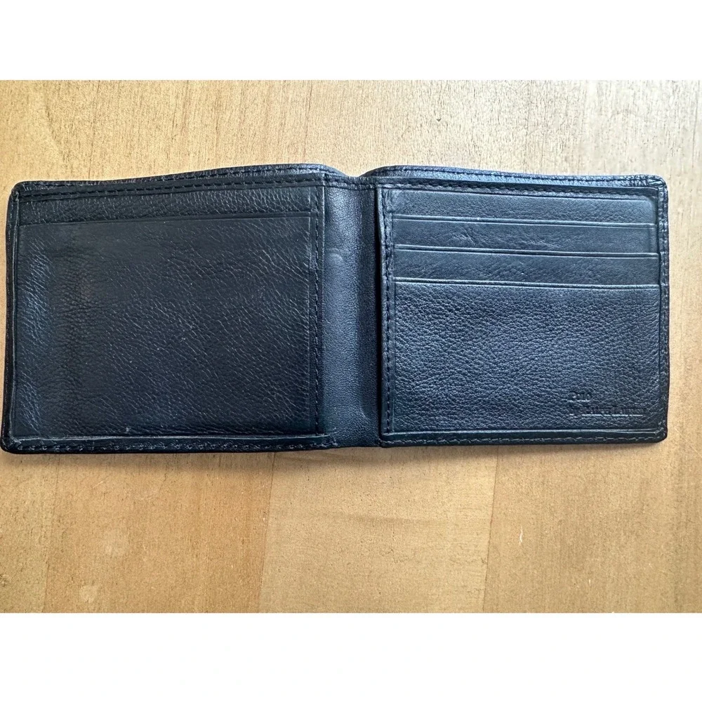 Polo Ralph Lauren Mens Black Pebbled Leather Bifold Wallet Embossed Pony Logo